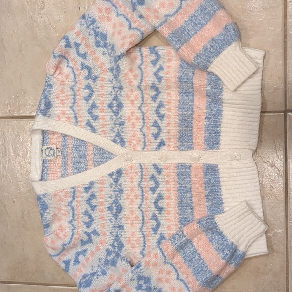 Blue Rain Pink & Blue Wool Blend Cropped Cardigan Size Large